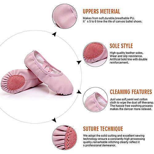 Leather Ballet Dance Split-Sole Slipper Shoes for Toddler Girl Kid Women (Toddler 9 M/EU 25, Pink) - Thumbnail 3