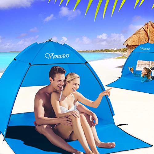 Venustas Beach Tent Super Beach Umbrella Outdoor Sun Shelter Cabana Automatic Pop Up UPF 50+ Sun Shade Portable Camping Fishing Hiking Canopy Easy Setup Patent Pending 2 or 3 Person - Thumbnail 3