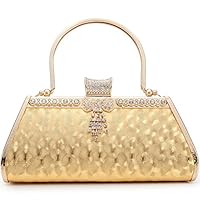 LONGBLE Women Clutch Bag Rhinstone Bowkont and Tassels Decorative Sparkling Vintage Classic Evening Shoulder Bag Girls Ladies Gold Elegant Compact Handbag Purse For Weddings Parties Ceremony (Gold)