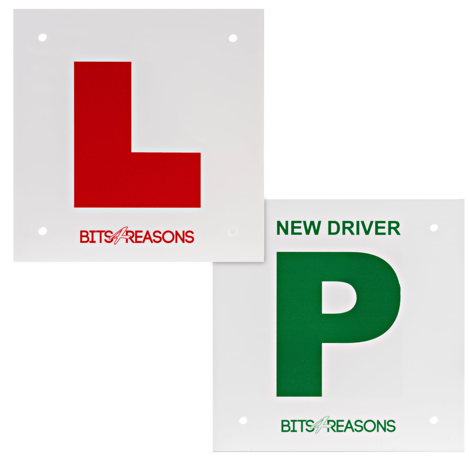 NEW PROFESSIONAL GRADE UNIVERSAL PAIR OF RIGID SOLID L PLATE WITH P PLATE NEW DRIVER ON REVERSE 1.5MM POLYCARBONATE WE USE ON OUR OWN DRIVING SCHOOL- PAIR OF PLATES FITS MOTORBIKES AND CARS
