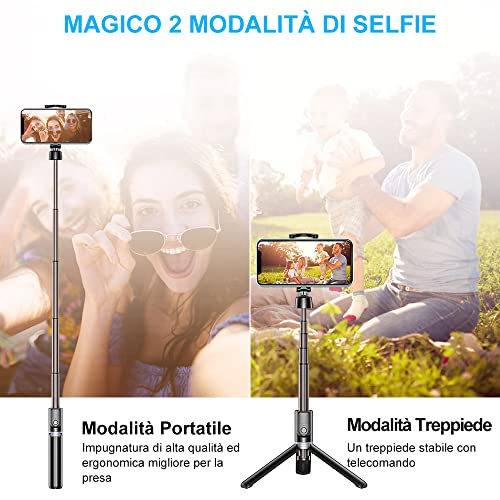 Goigrn Bastone Selfie, Estensibile 3 in 1 Treppiede Smartphone, Selfie Stick con Telecomando Wireless Rimovibile Compatibile con iPhone 14 Pro Max/13 Pro/12/11/XS Max/XR, Galaxy, ecc