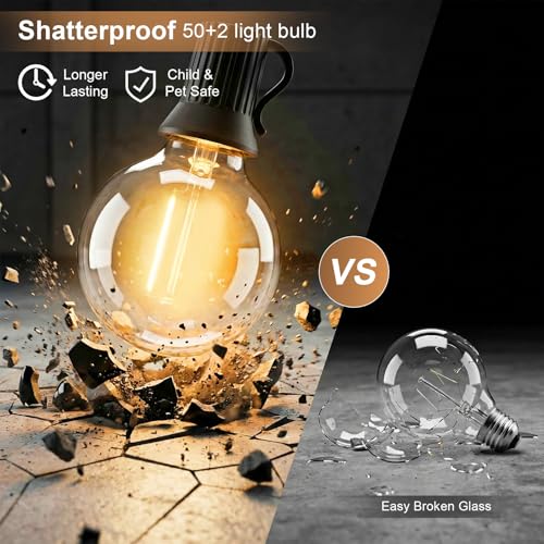 Outdoor Festoon String Lights Mains Powered, 100FT/30M Garden String Lights with 50+2 Shatterproof G40 Bulbs, IP44 Waterproof Outside Lighting for Patio Gazebo Pergola Party Wedding (Warm White)