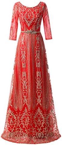 Ivydressing Evening Dress Elegant A-Line Mother Of Bride Dress Half Sleeves Long New-12-Red