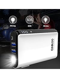 GOOLOO Carga rápida de entrada y salida, 500 A Pico arrancador de coche (hasta 4,5 L gas o 2,5 L motor diésel) Pack de alimentación 12 V Auto batería Booster Cargador de teléfono portátil, luz LED incorporada, Negro Blanco