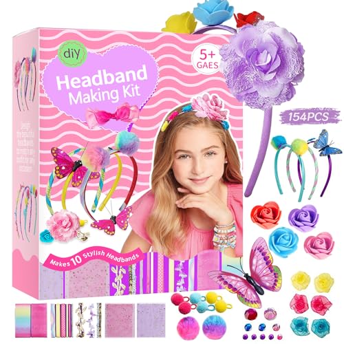 Kit de Fabricación de Diademas para Niñas, Haz Tus Propias Diademas de Moda de 10 Piezas, Set de Accesorios para el Pelo DIY, Juegos de Manualidades Juguetes Regalo Cumpleaños para Niñas de 4 a 10 Años