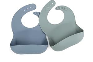 Ginbear Silicone Bibs for Babies, Waterproof Adjustable Silicon Rubber Baby Feeding Bibs with Food Catcher Pocket for Toddler