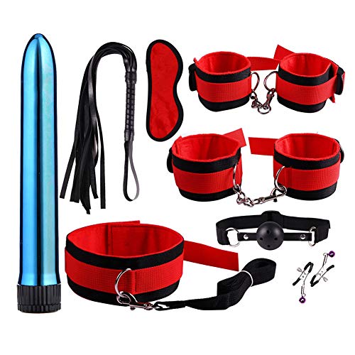 Escolourful 9Pcs Multi-Type Adult Six-Toys Women Couples PU Leather Handcuffs Metal Vibratoe Set for Coseplay Game