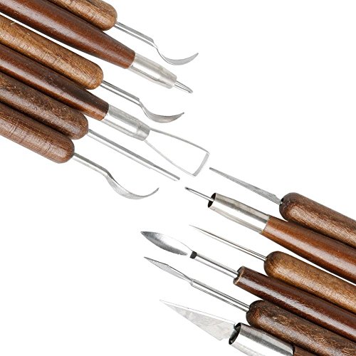 KOBWA 6pcs Carving Tools Wood Handle Clay Sculpting Tools Set Chisel Modeling Clay Tools - Thumbnail 4