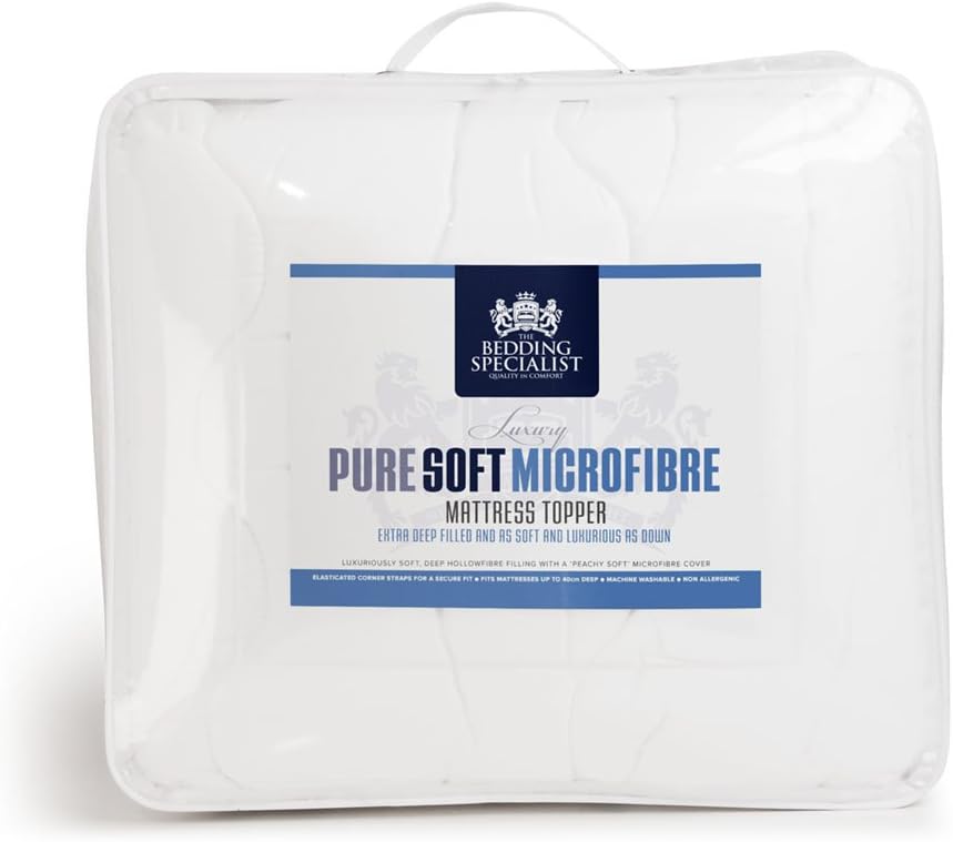 The Bedding Specialist Deep Fill Peach Soft Antibacterial Mattress Topper-Super King Bed, Microfibre, White, (180 x 200cm)