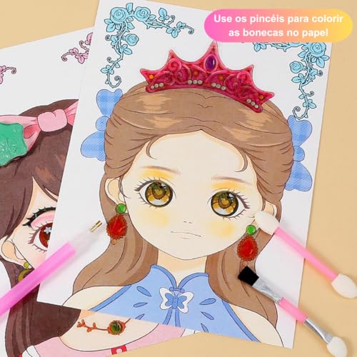 Maleta de Atividades Infantil Princesas – Pintar, Decorar e Brincar com Adesivos e Pedrinhas | Brinquedo Educativo e Criativo para Meninas | Presente para Crianças e Natal