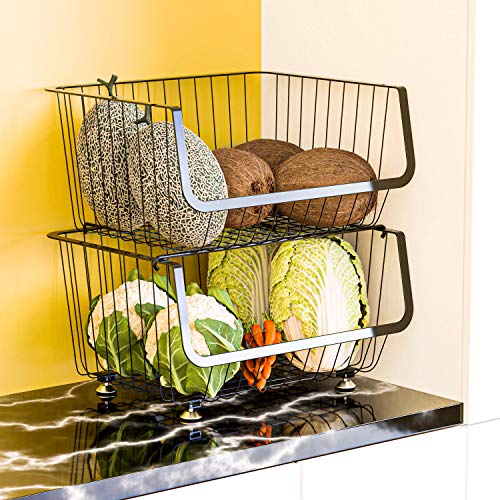Rolling Stackable Wire Baskets, 4 Tiers Metal Utility Cart Vegetable