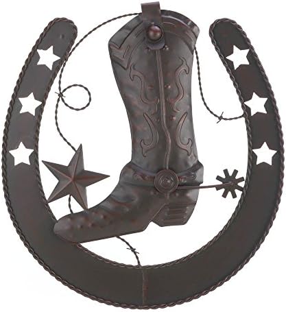 MyEasyShopping Cowboy Horseshoe Wall Decor, 1-Cowboy Horseshoe Wall Decor, Wall Decor Horseshoe Cowboy Western Iron Rustic Cast Boot Plaque Sign, Welcome Star Art Boots