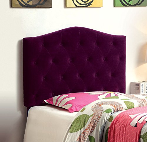 Furniture of America Satin Flax Fabric Button Tufted Headboard, Twin, Purple