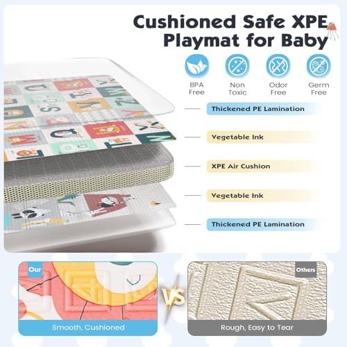 Baby Play Mat, 180 * 160 CM Foldable Baby Play Mat, Waterproof Foam Floor Baby Crawling Mat, Portable Baby Playmat for Infants, Toddler, Kids, Indoor Outdoor Use