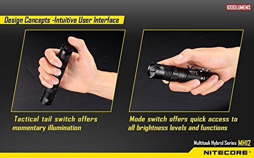 Nitecore MH12GT LED 1000 Lumen USB Rechargeable Flashlight, 18650 rechargeable Li-ion battery, USB charging cable, Holster with EdisonBright AC/CAR USB power adapters