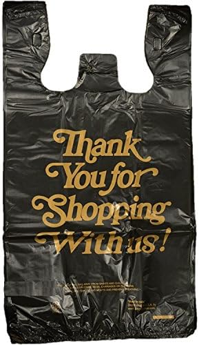 Pack of 136 Count Black Medium Plastic T-shirt Poly Bags "Thank you" 18 mic Durable for Retail Shopping