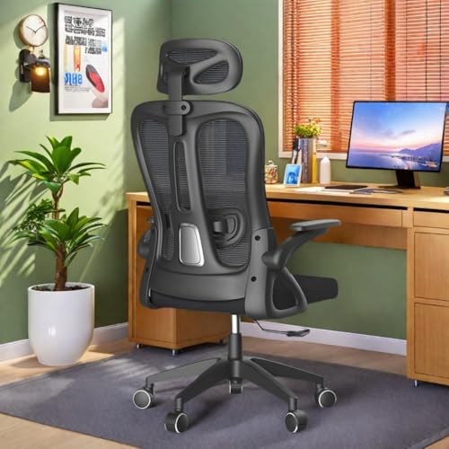 Gyhhxlh Ergonomic High-Back Mesh Office Chair: Adjustable Lumbar/Headrest/Armrests, 360° Swivel, Height & Rocker Adjustment, Latex Seat Cushion, Load Capacity: up to 265lbs/120kg, Black