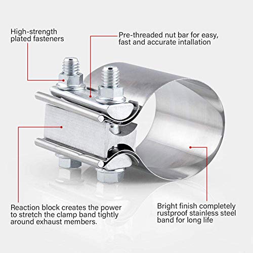 SPEEDWOW 2.5" Butt Joint Exhaust Band Clamp Sleeve Stainless Steel 2 Pieces