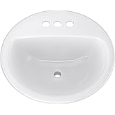 PROFLO PF194R Rockaway 19" Circular Vitreous China Drop In Bathroom Sink with Overflow and 3 Faucet Holes at 4" Centers - Whi