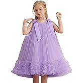 KAQININI Ruffle Swing Tulle Dress Halter Neck Sleeveless A Line Bow Dress 4-8 Years