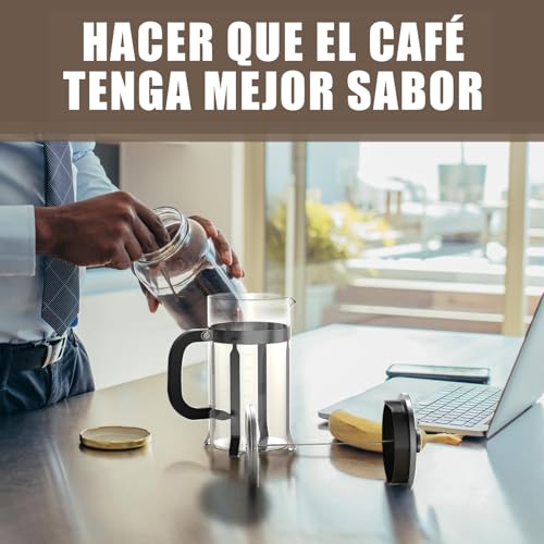 Prensa Francesa De Vidrio,Cafetera Prensa Francesa 1 Litro De Vidrio Resistente a Altas Temperaturas y Acero Inoxidable, Para Preparar Café o Tisana, Ideal Para Café Molido e Infusiones (Transparente)