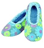 Snoozies Womens Sequin Daisy Ballerina Cozy Sherpa Non Skid Slipper Socks - Blue, Medium