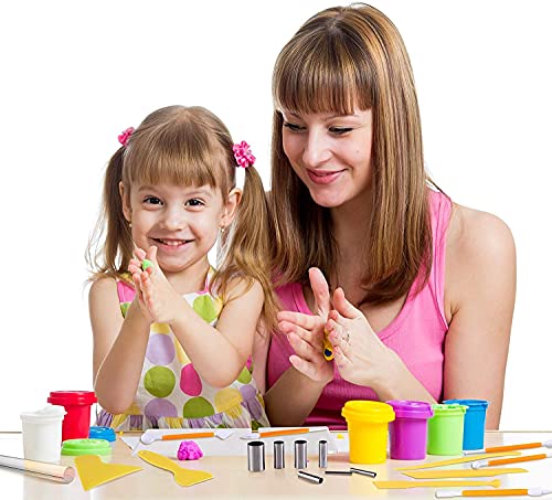 KASTWAVE 23 Pieces Clay DIY Tool Set, Acrylic Clay Roller, Acrylic Sheet, Plastic Scraper Backing Board, Stainless Steel Round Circle Shape Cutter, Plastic Polymer Clay Shaping Tool for DIY Craft