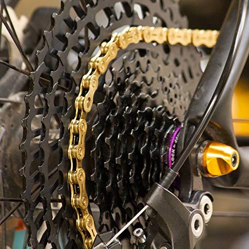 Ztto Gold Silver Grey Bicycle Chain for 7 8 9 10 11 12 14 16 18 21 22 24 27 30 33 Speed Mountain Bike and Road Bicycles (Gold with Hollow Plate, 11 Speed)