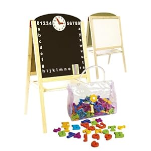 Pizarra Infantil 2 En 1 – Pizarra Magnética De Madera para pintar – Tablero De Dibujo Educación – Caballete Para Niños Letras Tiza Reloj