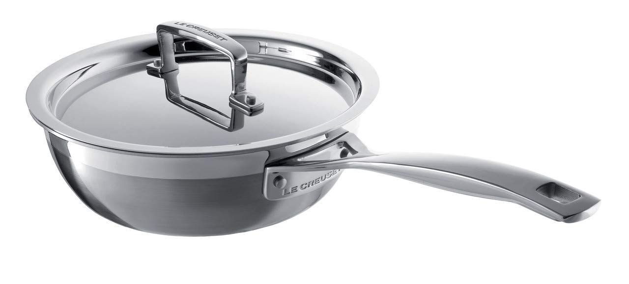 LE CREUSET 3-Ply Stainless Steel Non-Stick Chef Pan With Lid, 24 X 8.5, Silver, 96201424001000