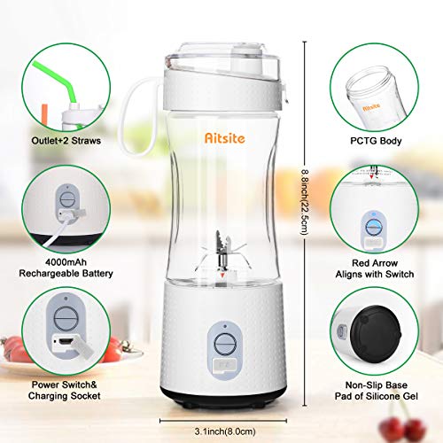Aitsite Portable Blender, Personal Mixer Fruit Rechargeable USB with 2