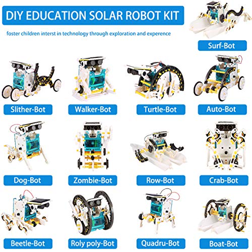 XUNPAS Solar Robot Kit 13-in-1 Science STEM Robot Kit Toys for Kids Aged 8-12 Science Building Set Gifts for Boys Girls Students Teens, Educational DIY Assembly Kit with Solar Powered