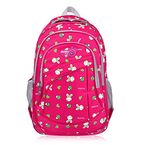 Vbiger Girl's & Boy's Backpack for Middle School Cute Bookbag Outdoor Daypack (Rose Red(bunny))