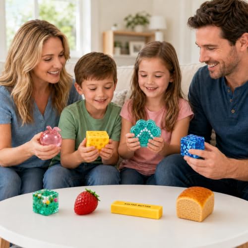 Last page® 8 in 1 Squishy Variety Pack Piece Fun Box Squeeze Toys Set Slow Rising Butter Strawberry Sugar Filled Ice Cube Apple Bread Cat Paw Balls for Adults Stress Relief Gift Stretchy Daily Use