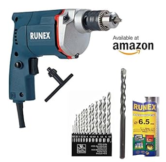 ISC / Runex Electric Simple Drill Machine + 1 Masonary Bit + 13 Hss Bit Set Combo