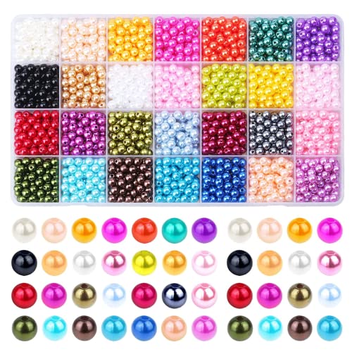 1960PCS Multicolor Pearl Beads, 6mm Round Acrylonitrile Butadiene Styrene Craft Beads for Jewelry Making