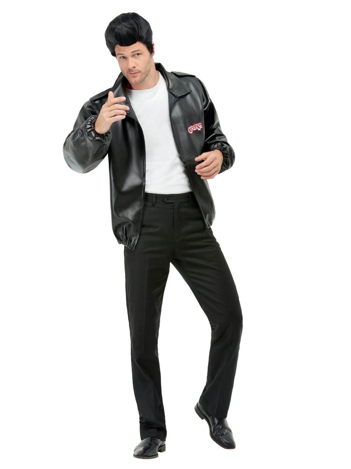 Smiffys Grease T-Birds Jacket for Adults in Black, Embroidered Logo, Officially Licensed Grease Fancy Dress, Adult Dress-Up Costumes for Fun Music-Themed Parties