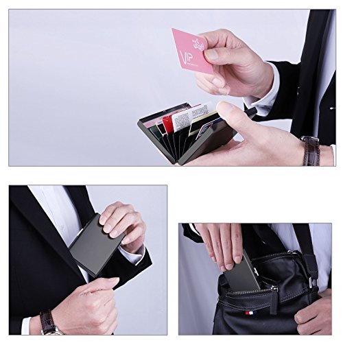 Hawatour 8 Slots RFID Blocking Credit Card Holder Stainless Steel Credit Card Case for Holding Credit Card, ID Card, Business Card (Black)