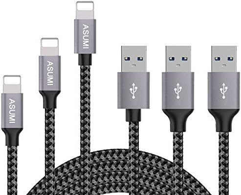 iPhone Charger, ASUMI Lightning to USB Cable (3ft 6ft 10ft) Extra Long Nylon Braided High Speed Charging Cord Data Syncing Cord Phones Connector of iPhone X/8/7/6/6S/Plus/5/5S/5C/ES/iPad (Gray)
