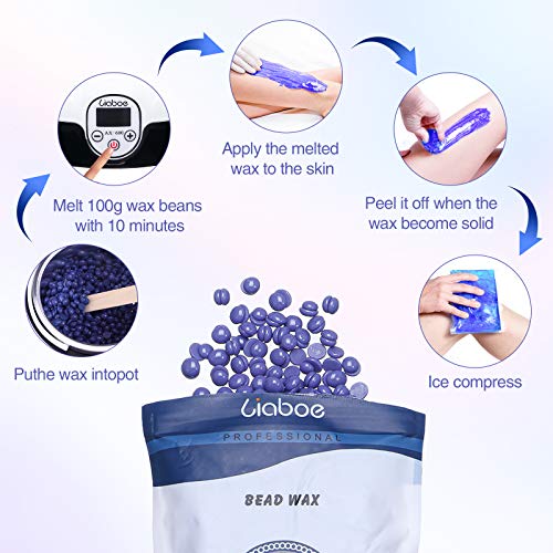 Wax Warmer, Liaboe Wax Heater Hair Removal Kit, Electric Waxing Kit with Adjustable Temperature, LED Display, 4 Different Flavor Hard Wax Beans and 20 Pcs Wax Applicator Sticks(Women/Men)