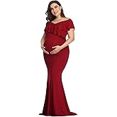 YnimioAOX Maternity Long Dress Ruffles Elegant Maxi Photography Dress Stretchy Slim Gowns for Photoshoot