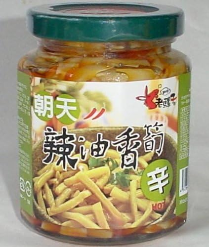 Amazon 老騾子 朝天辣油香筍 ガラス瓶 ピリ辛口味付けメンマ具入りラー油柔らか漬辣油 台湾産食べるラー油味付けめんま 宝島 台湾 中華 缶 瓶詰 メンマ ザーサイ 通販