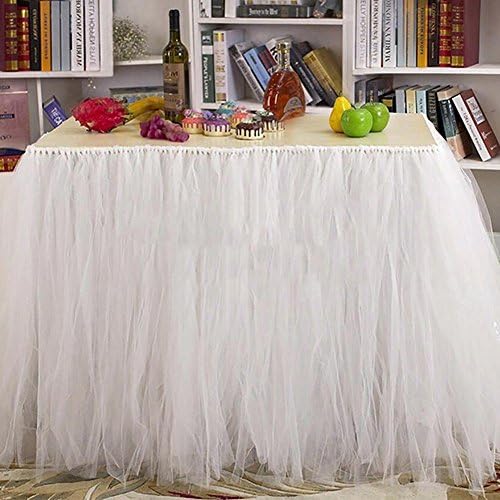 ILSELLTutu Table Skirt Tulle Tableware Table Cloth Wedding Birthday Princess Party Decoration Centerpiece Table Runner Cover (White)