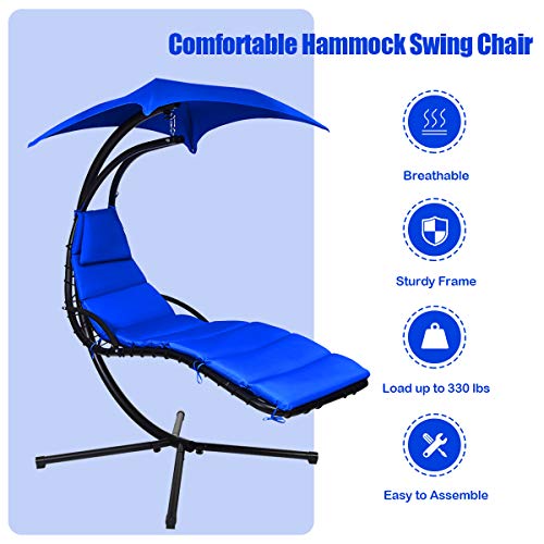Giantex Hanging Chaise Lounger Chair, Arc Stand Porch Swing Chair w