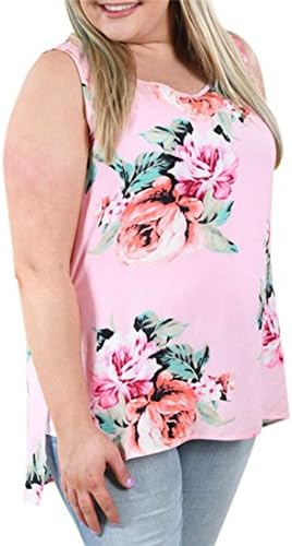 TOPUNDER Women Casual Sleeveless Floral Crop Vest Tank Shirt Blouse Cami Top (M, Pink)