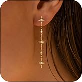 HLJEO Dangle Earrings For Women,Trendy Star Drop Earring 14K Gold Plated Hypoallergenic Prom Star Dangle Earrings Dainty Long Chain Earring Fashion Womens Gold Jewelry
