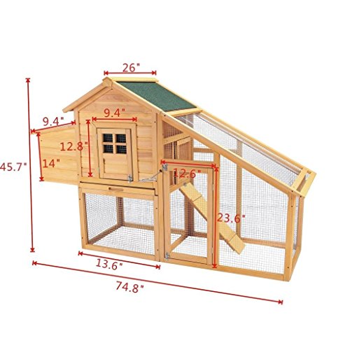 75" Wooden Chicken Coop Poultry Cage Backyard Hen House Rabbit Hutch w/Nest Box
