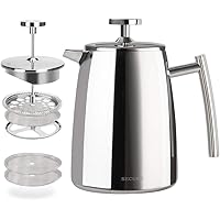 Secura French Press Coffee Maker, 17-Ounce, 18/10 Stainless Steel Insulated Coffee Press with Extra Screen