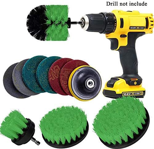 Drill Brush Attachment Drill Brushes for Cleaning Drill Scrubber Attachment for Bathroom Surfaces Tub, Shower, Tile and Grout 11 Pieces (Green)