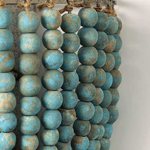 Newrays Wooden Beads Wall Lamp Sconces with Grey Blue Finish Boho Vintage Retro Hardwired for Bedroom Accessories | Antique Retro Hardwired for Bedroom Accessories